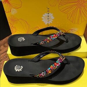 Yellow Box Women's Black Sandals with Colorful Sequins